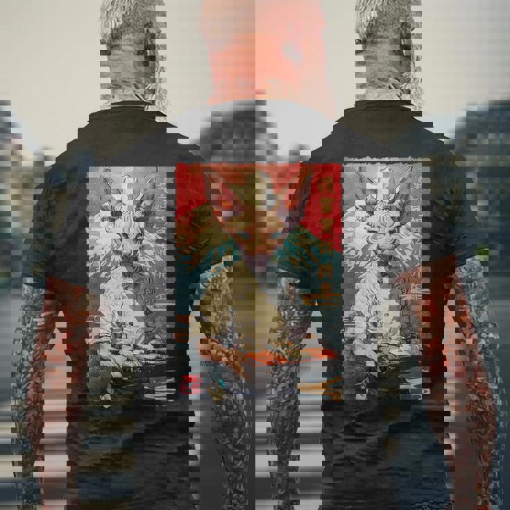 面白い かわいい 和食 アニメ アート スフィンクス 猫 寿司 シェフ メンズTシャツ バックプリント 高齢者への贈り物