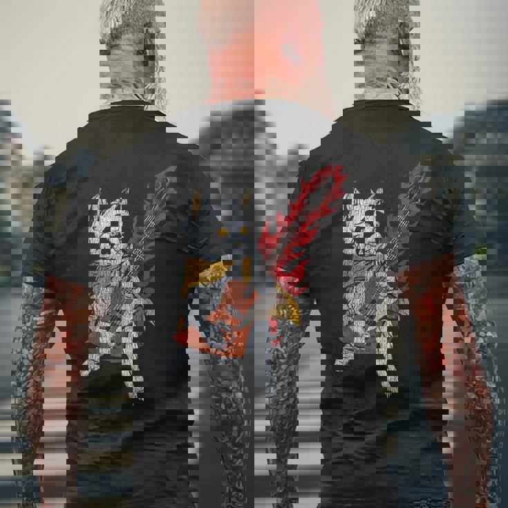 面白い ベースシスト 猫 ギフト ファイヤー 楽器 ベース ギター メンズTシャツ バックプリント 高齢者への贈り物