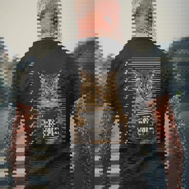 面白い 逮捕された犯罪者猫 マグショット I Hate People Cat Lover メンズTシャツ バックプリント 高齢者への贈り物