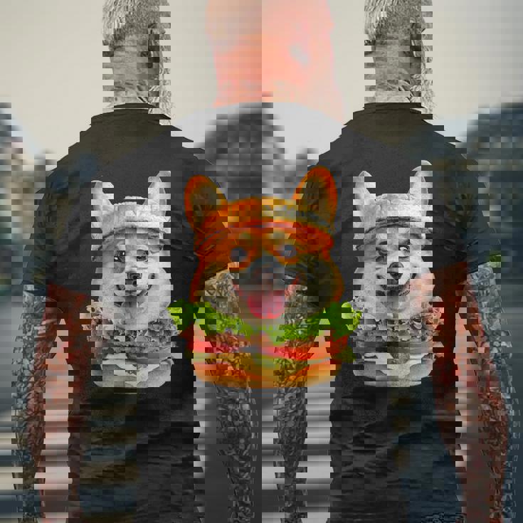 面白いtシャツ コーギー 犬 ハンバーガー メンズ 犬好き グッズ かわいい おもしろ 面白い 服 ネタ メンズTシャツ バックプリント 高齢者への贈り物