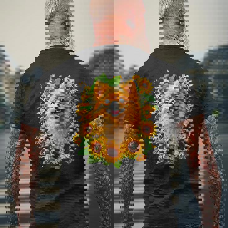 面白いtシャツ ポメラニアン ひまわり わんこ メンズ 犬好き グッズ かわいい おもしろ 面白い 服 ネタ メンズTシャツ バックプリント 高齢者への贈り物