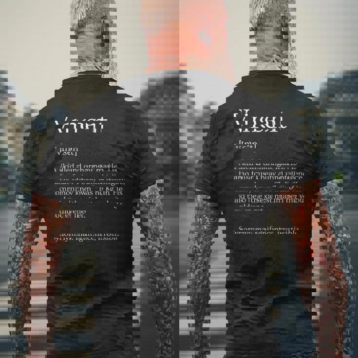 メンズ 面白いvincentの名前の意味 -Incent パーソナライズされた名前 メンズTシャツ バックプリント 高齢者への贈り物