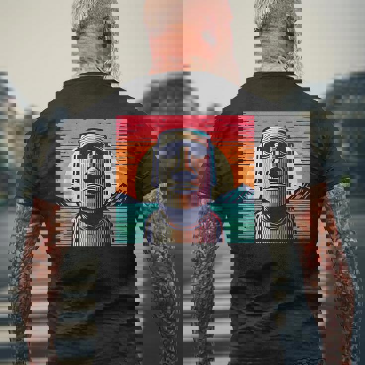 面白いイースター島像 レトロなモアイヘッドラパヌイv3 メンズTシャツ バックプリント 高齢者への贈り物