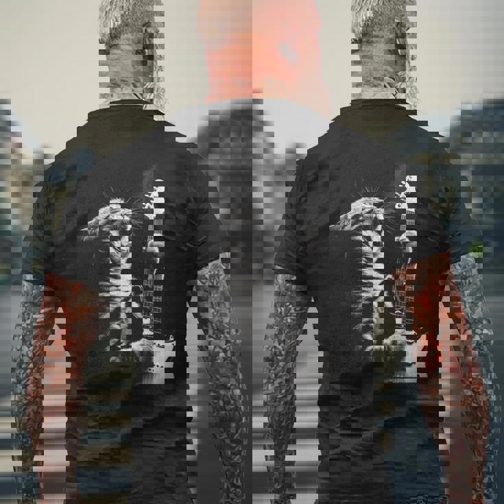 面白いギター 猫 ギターを弾く メンズTシャツ バックプリント 高齢者への贈り物