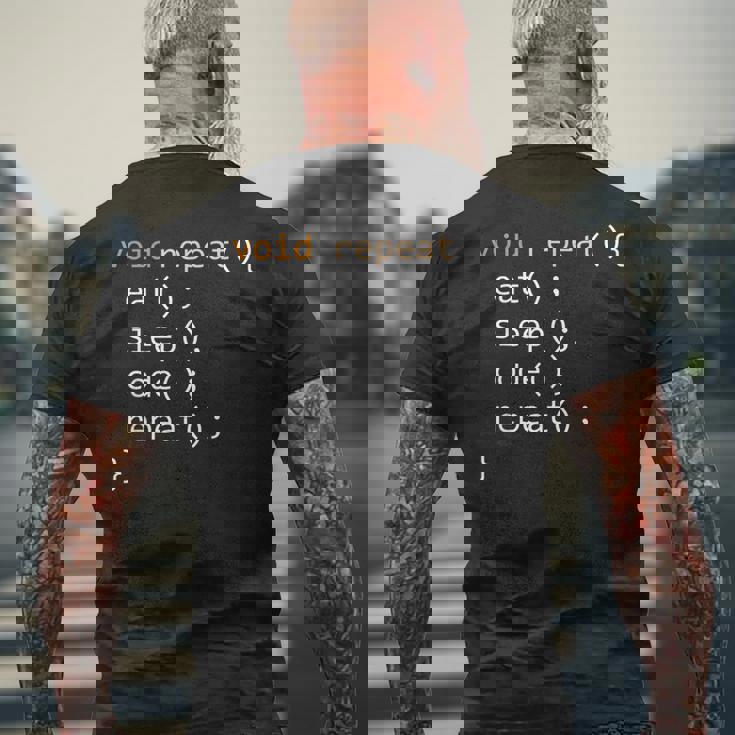 面白いコーディングシャツ Java 再帰 Eat Codeleep Repeat メンズTシャツ バックプリント 高齢者への贈り物