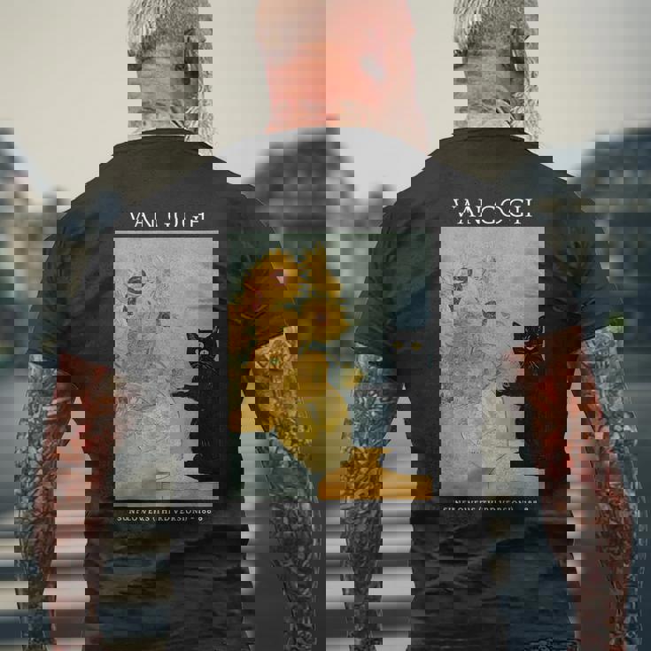 面白いゴッホ ひまわり 猫 ミーム ゴッホ アート メンズTシャツ バックプリント 高齢者への贈り物