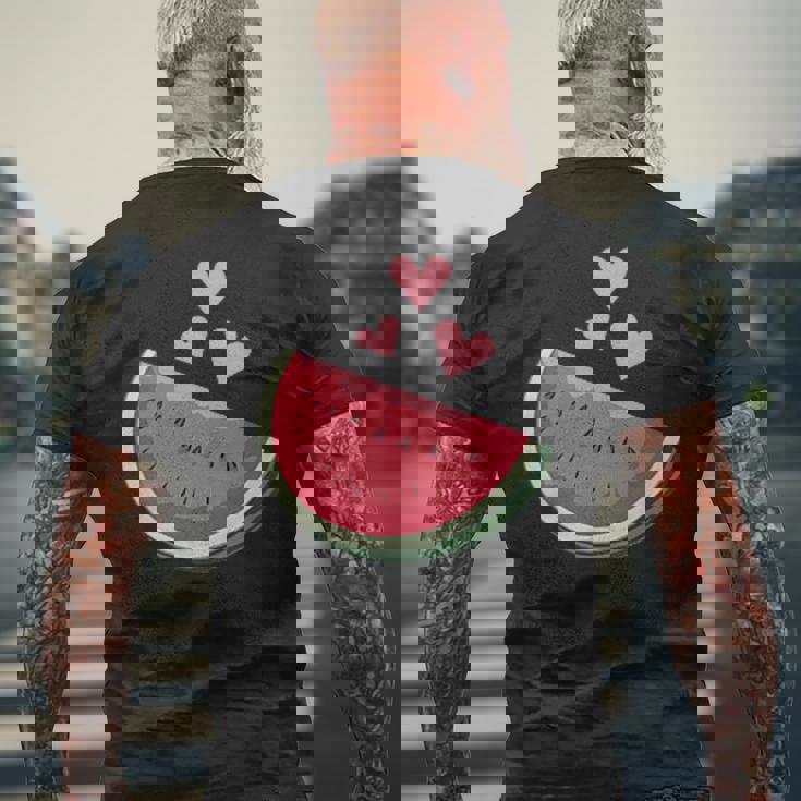 面白いスイカ ハワイアンビーチバケーション ラブスイカ メンズTシャツ バックプリント 高齢者への贈り物