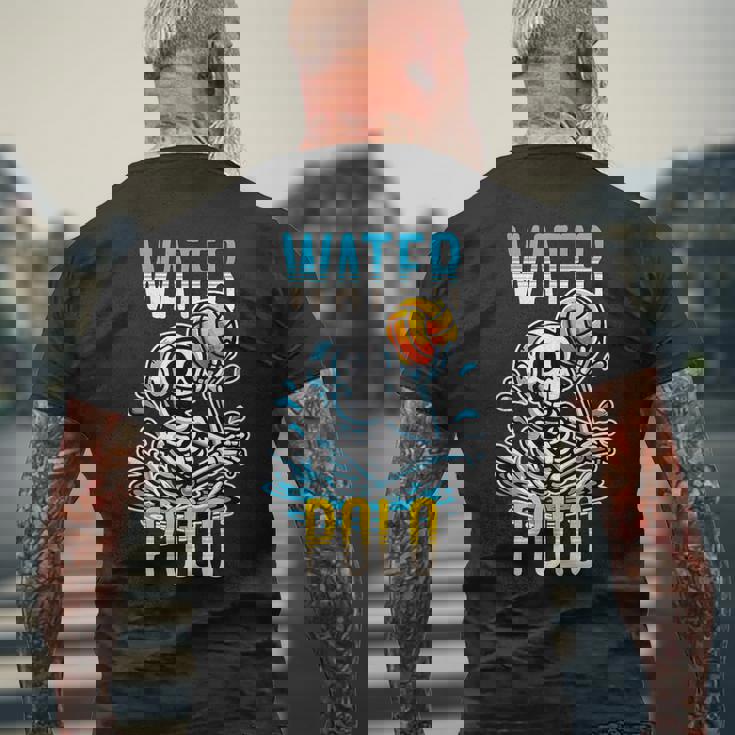 面白いスケルトン水球スポーツファン漫画スタイル メンズTシャツ バックプリント 高齢者への贈り物