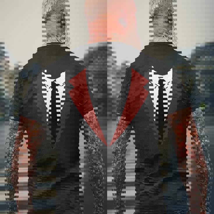 面白いバーガンディレッドタキシードバーテンダータキシードクリスマス メンズTシャツ バックプリント 高齢者への贈り物