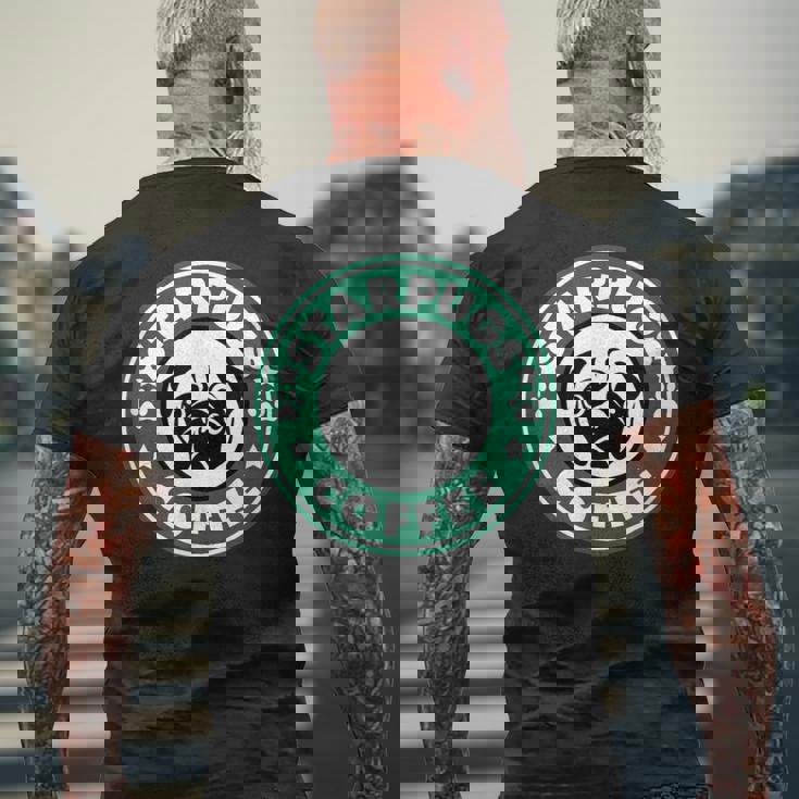 面白いパグ&コーヒー メンズTシャツ バックプリント 高齢者への贈り物