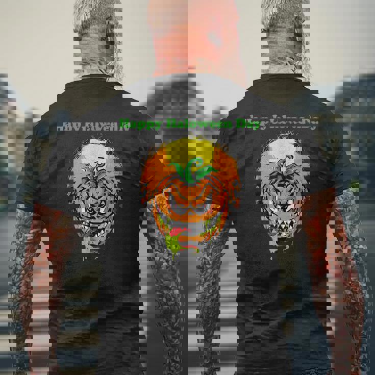 面白いパンプキン&ムーン ハッピーハロウィンデー メンズTシャツ バックプリント 高齢者への贈り物