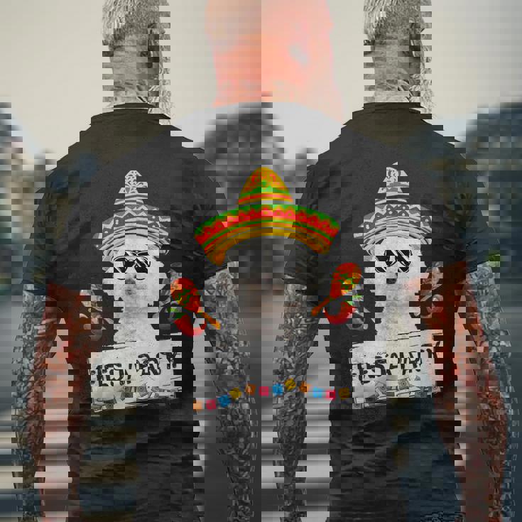 面白いパーティー かわいいビション・フリーゼ ソンブレロ サングラス メンズTシャツ バックプリント 高齢者への贈り物