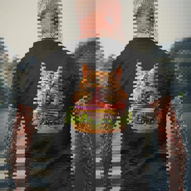 面白いファーストフードハンバーガー愛好家猫猫愛好家 Britishhorthair Burger Cat Food メンズTシャツ バックプリント 高齢者への贈り物