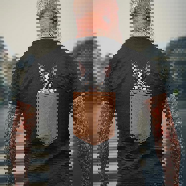 面白いボストンテリア 犬のポケットデザイン ボストンテリア愛好家 メンズTシャツ バックプリント 高齢者への贈り物