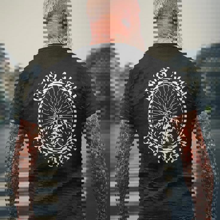 面白いロードバイク サイクリング It's Just A Hill Get Over It メンズTシャツ バックプリント 高齢者への贈り物