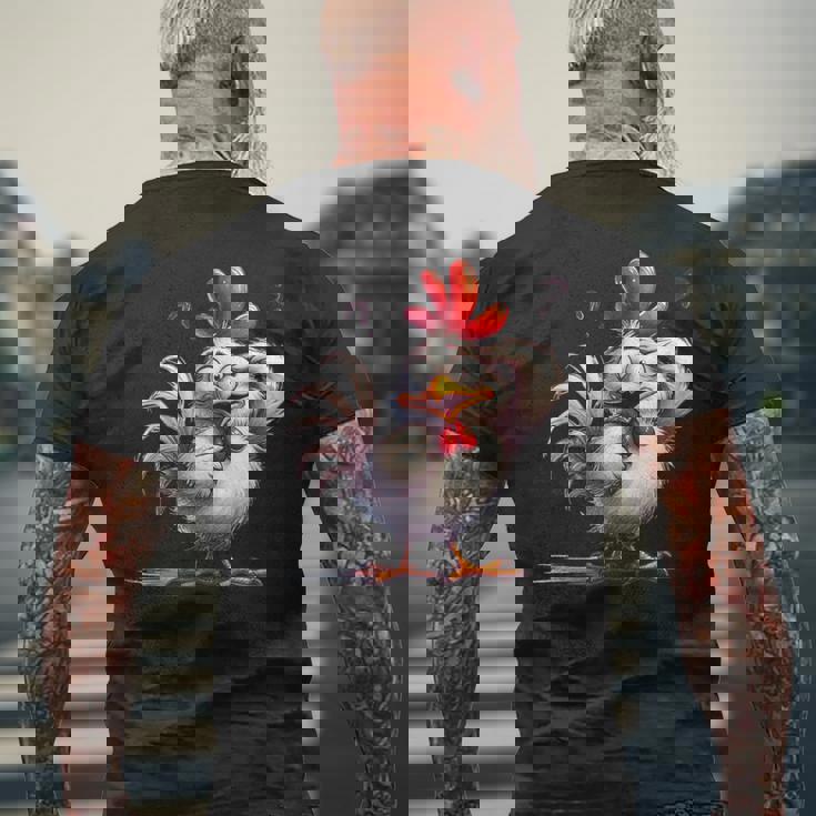 面白い動物、友人や家族のための素晴らしいチキン メンズTシャツ バックプリント 高齢者への贈り物