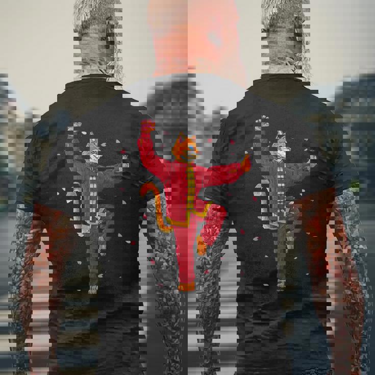 面白い太極拳 猫 武道 ヨガ 瞑想 メンズTシャツ バックプリント 高齢者への贈り物