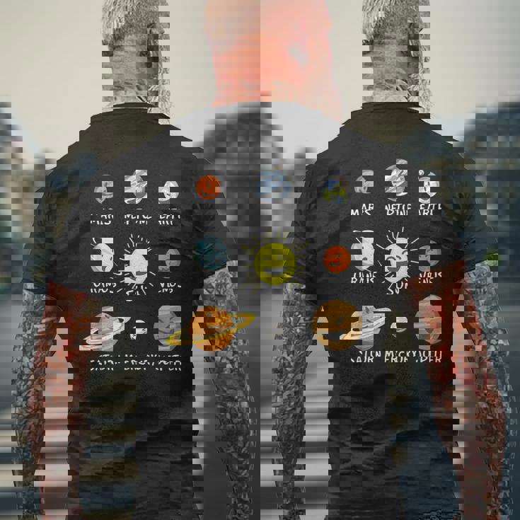 面白い太陽系-プラネット・スウィート・チルドレン物理学者 メンズTシャツ バックプリント 高齢者への贈り物