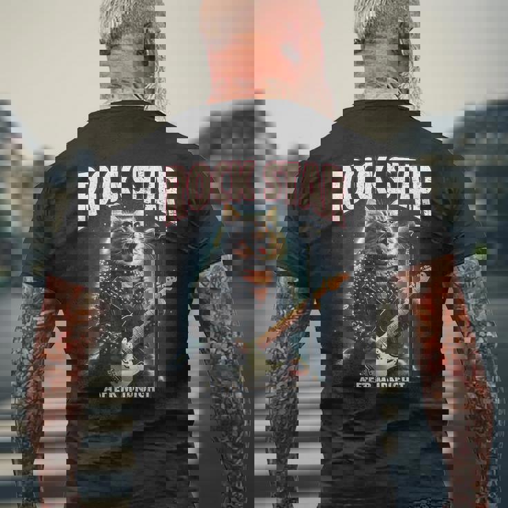 面白い猫 ギタリスト エレクトリックギター ロックスター 猫 メンズTシャツ バックプリント 高齢者への贈り物