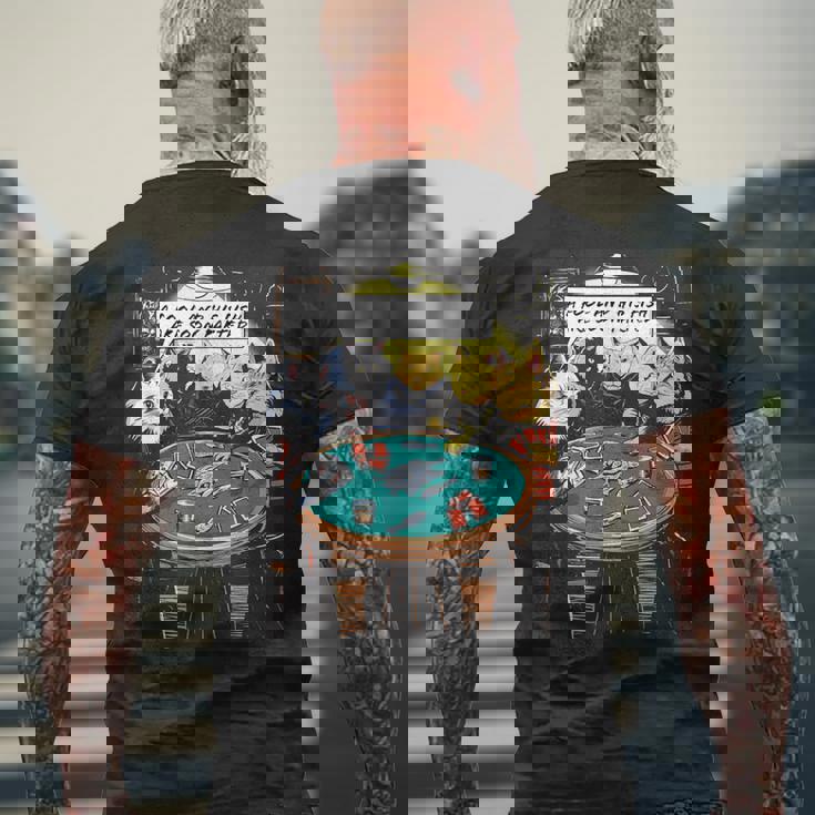 面白い猫のグラフィックプレイの猫ポーカープレイヤーは深刻なポーカーをプレイします メンズTシャツ バックプリント 高齢者への贈り物