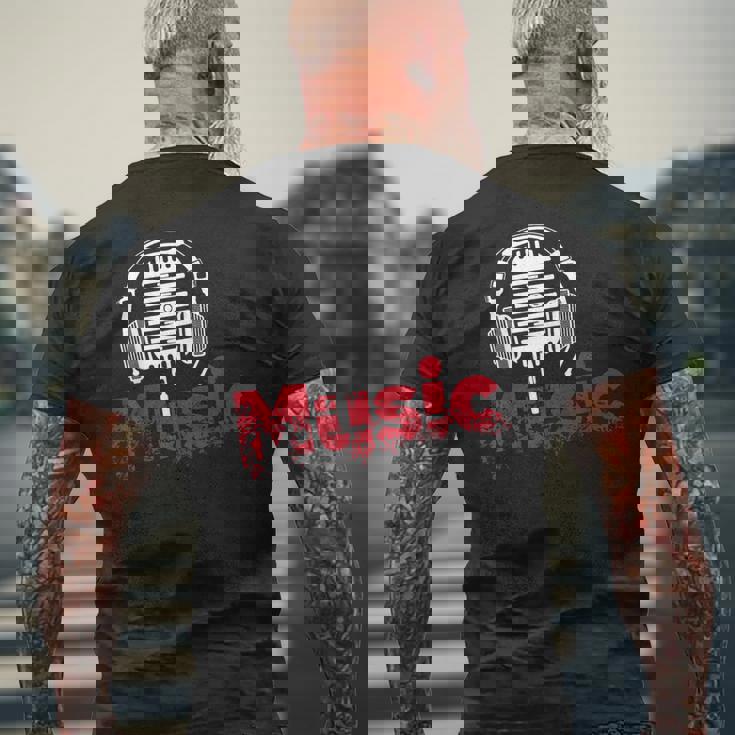 音楽 マイク ヘッドホン 日常 テキスト シンプル レトロ メンズTシャツ バックプリント 高齢者への贈り物