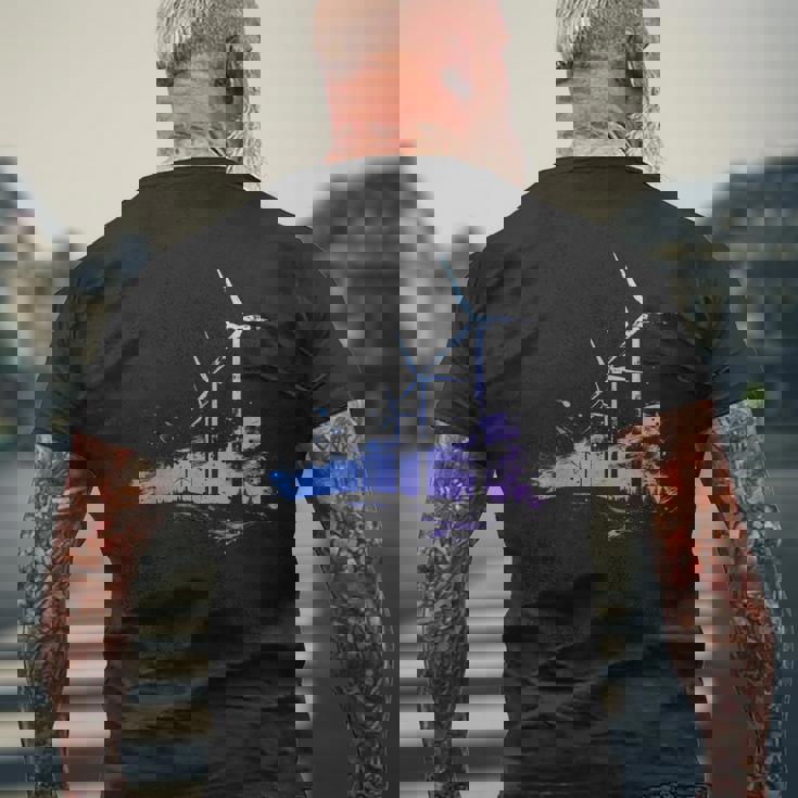 風力発電所 風車 タービン 再生可能エネルギー メンズTシャツ バックプリント 高齢者への贈り物