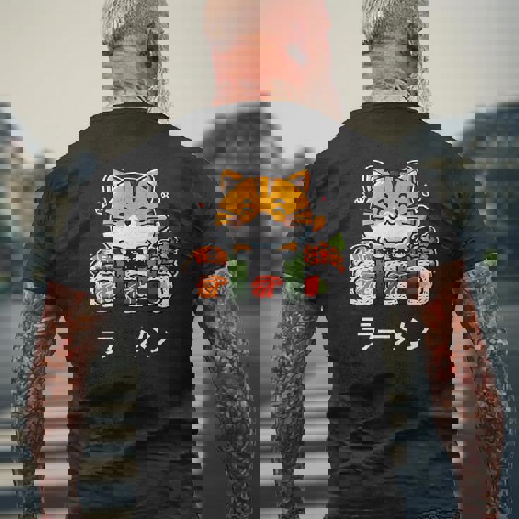 食べ物好きのためのかわいい日本のかわいい猫寿司 メンズTシャツ バックプリント 高齢者への贈り物