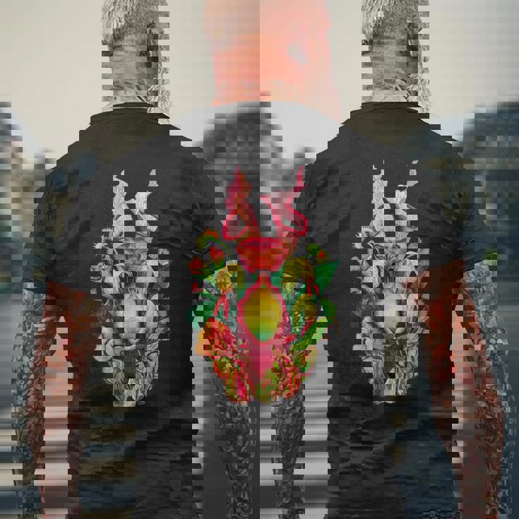 食虫植物 ネイチャーアート 食虫植物 サラセニア メンズTシャツ バックプリント 高齢者への贈り物