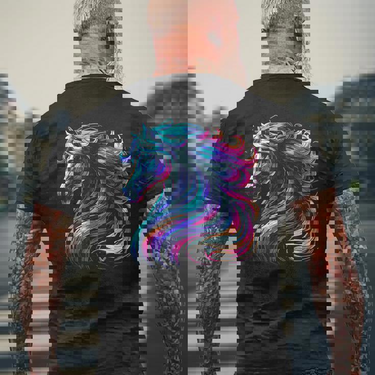 馬愛好家のための鮮やかな馬のファンタジー メンズTシャツ バックプリント 高齢者への贈り物