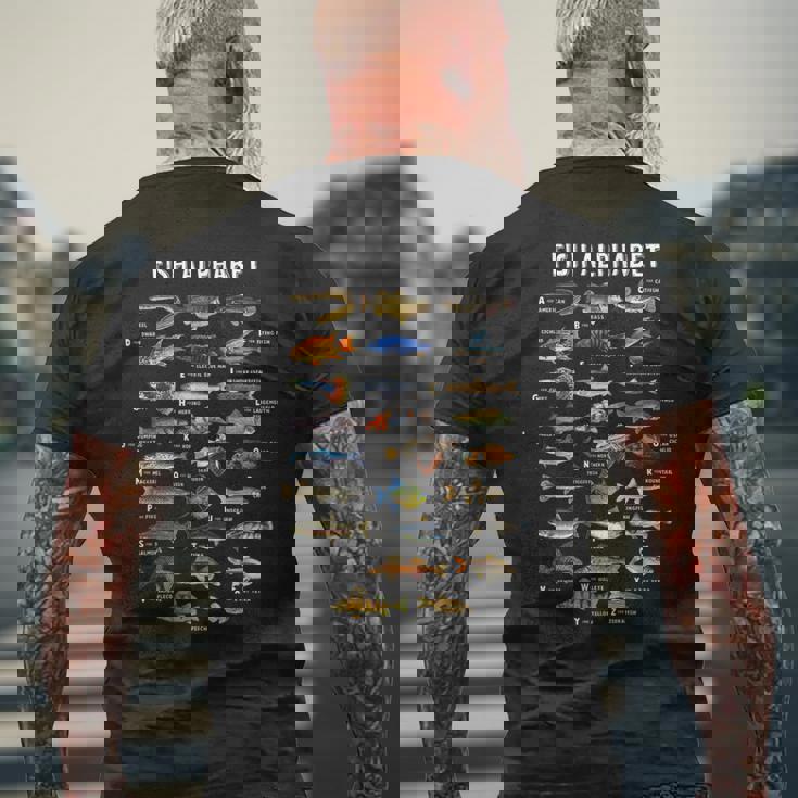 魚 アルファベット 教育 淡水 種 釣り メンズTシャツ バックプリント 高齢者への贈り物