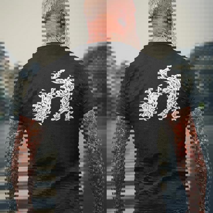 鳥獣戯画《蛙と兎・相撲》かえる うさぎ【日本・世界の名画】日本画 和柄 美術館アート メンズTシャツ バックプリント 高齢者への贈り物