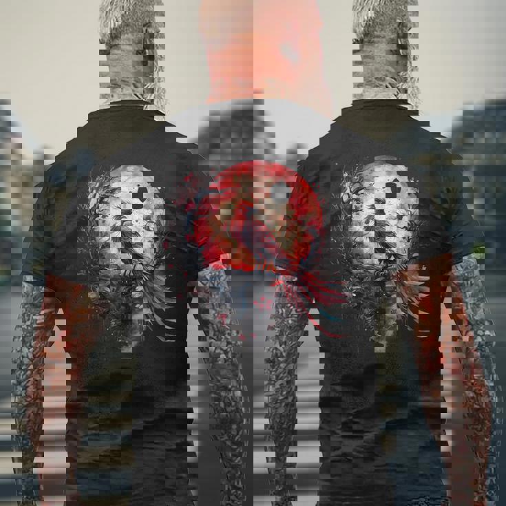 鳳凰 月 火 鳳凰 鳥 桜 木 神話 鳥 メンズTシャツ バックプリント 高齢者への贈り物