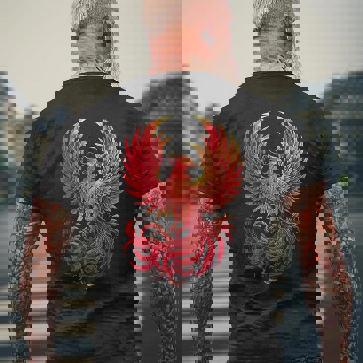鳳凰 神話 鳥 ライズ 若返り 火の鳥 メンズTシャツ バックプリント 高齢者への贈り物