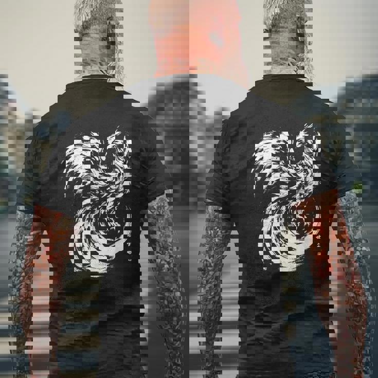 鳳凰 面白いtシャツ イラスト 絵 タトゥー 刺青 風 メンズ おもしろ 面白い 服 オリジナル ドラゴン ネタ 浮世絵 メンズTシャツ バックプリント 高齢者への贈り物