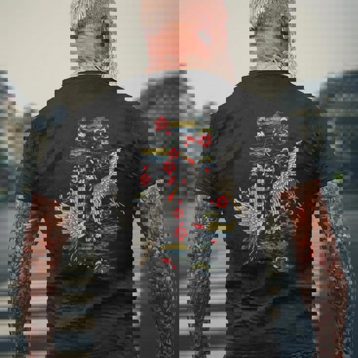 鶴&桜 ヴィンテージ日本刺繍 メンズTシャツ バックプリント 高齢者への贈り物