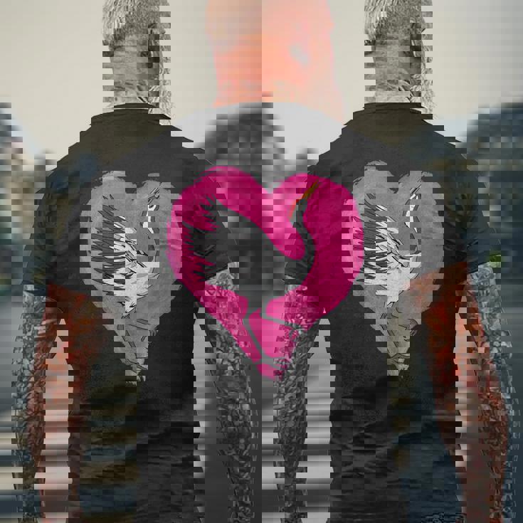 鶴 ハートデザインラブ 鶴 恋人 鶴 メンズTシャツ バックプリント 高齢者への贈り物