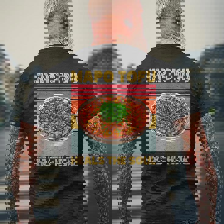 麻婆豆腐 魂を癒す 中華料理 ファン 面白い レトロ メンズTシャツ バックプリント 高齢者への贈り物