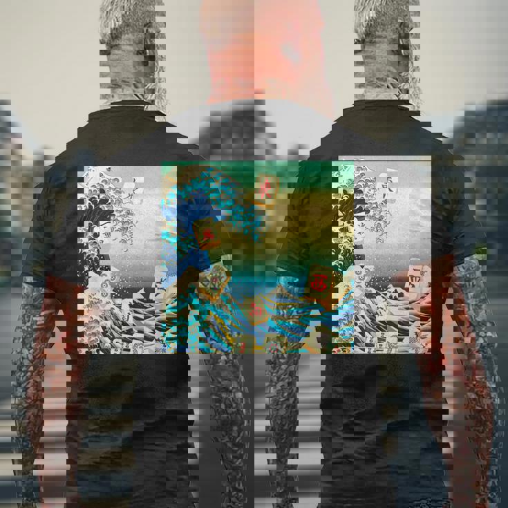 麻雀 おもしろ グッズ 服 筆文字 面白いtシャツ 文字入り 面白い 文字 ネタ メンズ 葛飾北斎 浮世絵 風 メンズTシャツ バックプリント 高齢者への贈り物