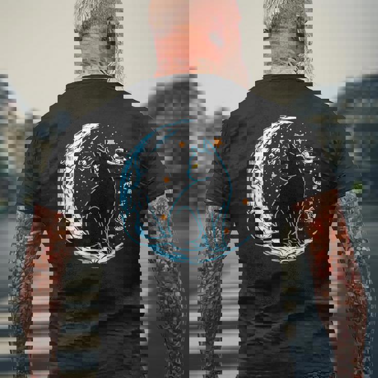 黒猫 三日月 セーラームーンフェイズ 占星術 ペット愛好家 メンズTシャツ バックプリント 高齢者への贈り物