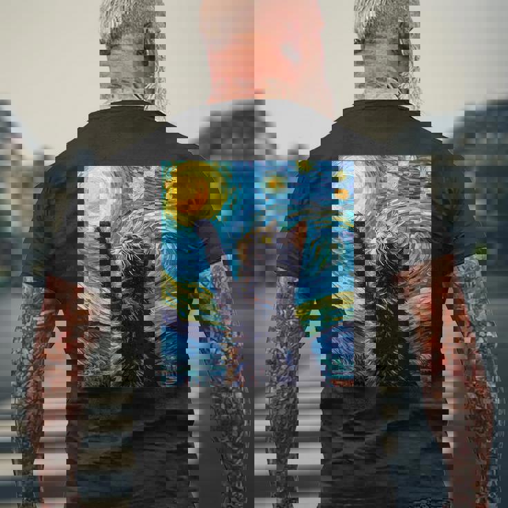 黒猫のヴィンテージアート 猫好き 猫飼い 猫 ネコ ねこくろねこ好き 面白い サプライズ ギフト にゃんこ メンズTシャツ バックプリント 高齢者への贈り物