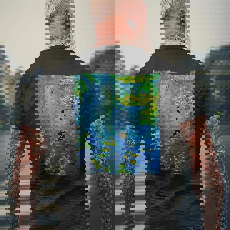 黒猫モネのスイレン絵画アート 猫好き メンズTシャツ バックプリント 高齢者への贈り物