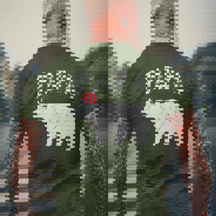 Papa Bear Xmas Buffalo Plaid Lights Matching Family Pajama メンズTシャツ バックプリント 高齢者への贈り物