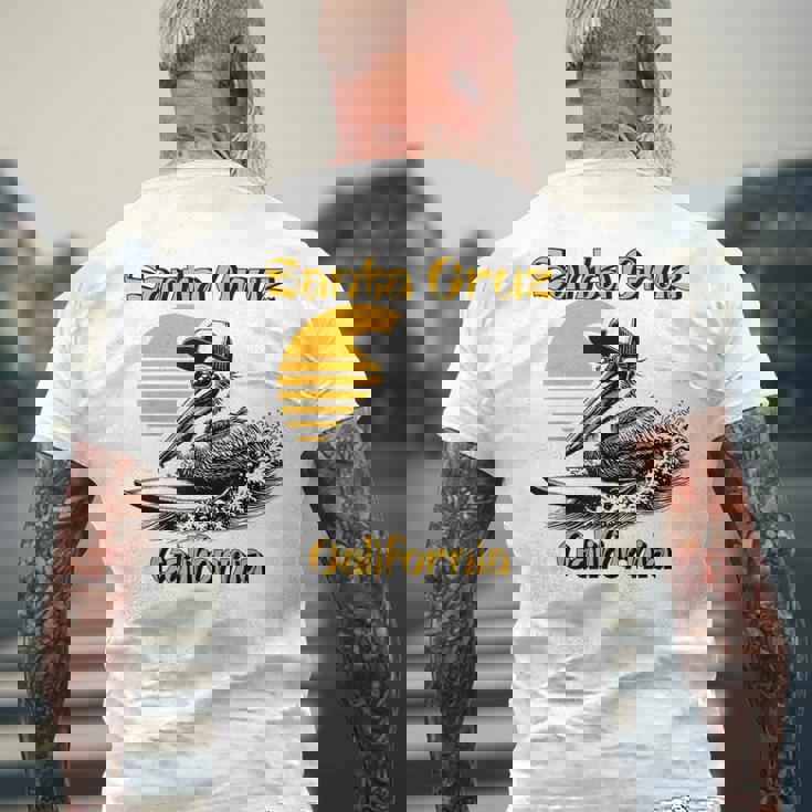 70S 80S Ca レトロ サーフィン ペリカン サンタクルーズ メンズTシャツ バックプリント 高齢者への贈り物