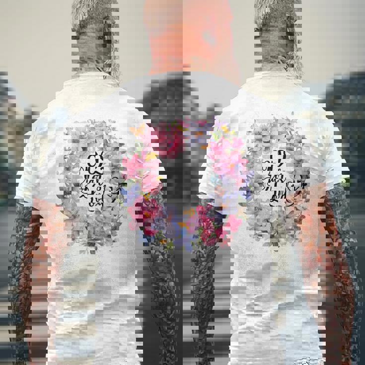 92年間愛された 92歳の誕生日フローラルリース 長袖tシャツ メンズTシャツ バックプリント 高齢者への贈り物