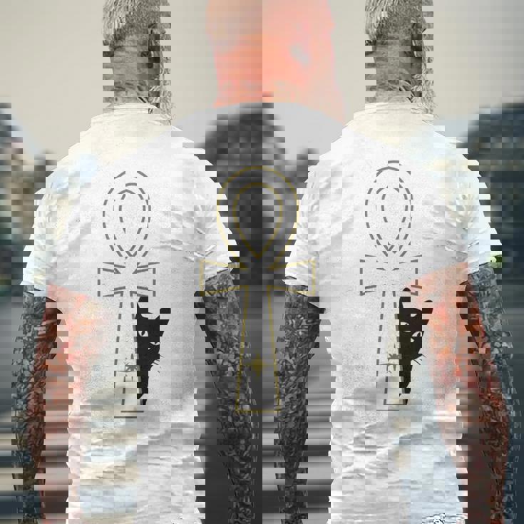 Ankh & Cat デザイン – スピリチュアル瞑想アート メンズTシャツ バックプリント 高齢者への贈り物