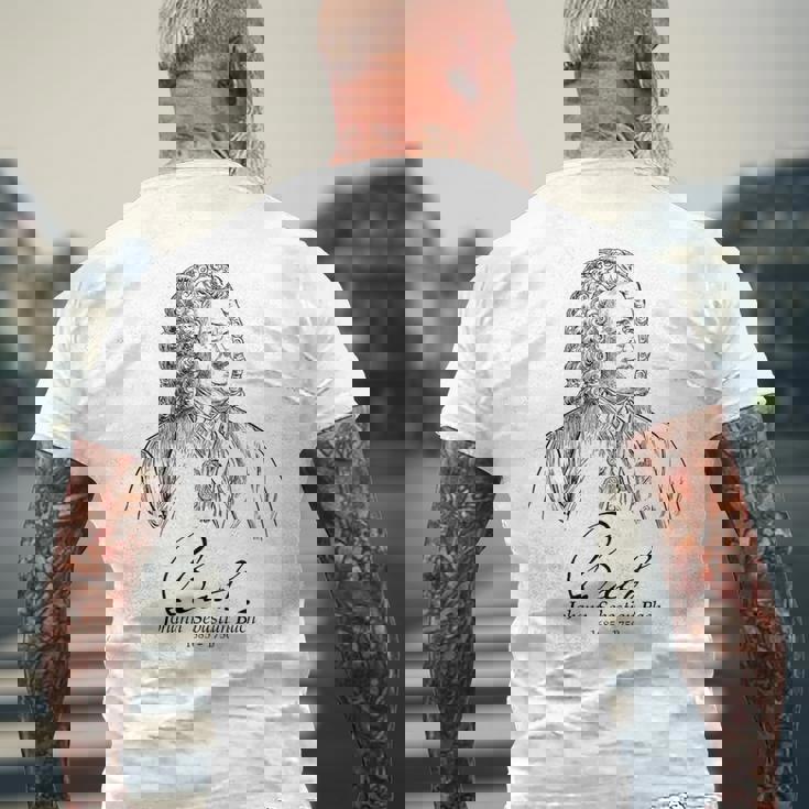 Bach German Composerバッハ、ドイツの作曲家、音楽家、クラシカル メンズTシャツ バックプリント 高齢者への贈り物