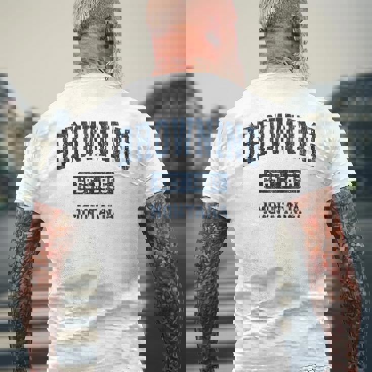 Browning Montana Mt ビンテージ スポーツ 確立 ネイビーデザイン 長袖tシャツ メンズTシャツ バックプリント 高齢者への贈り物