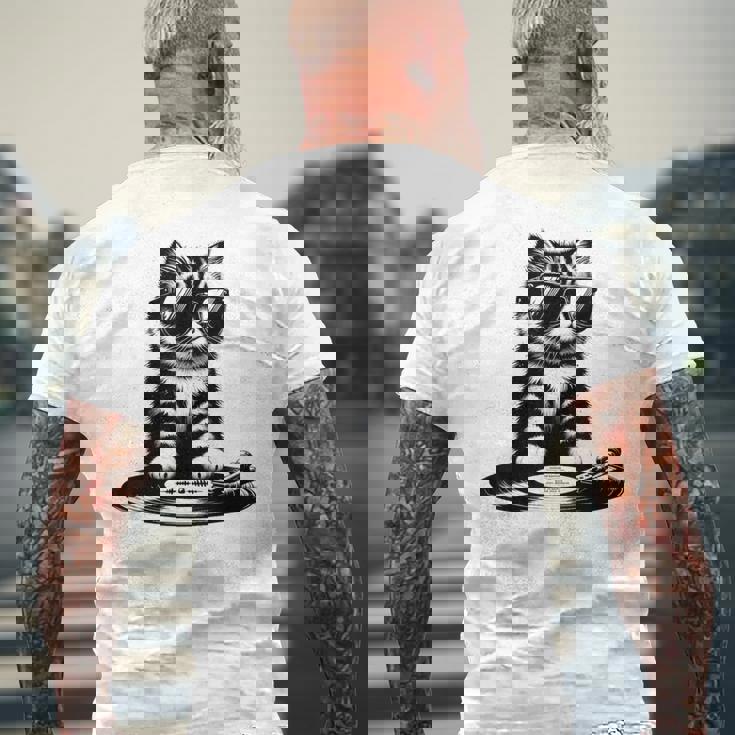 Cool Dj Cat ビニールレコード愛好家 メンズTシャツ バックプリント 高齢者への贈り物