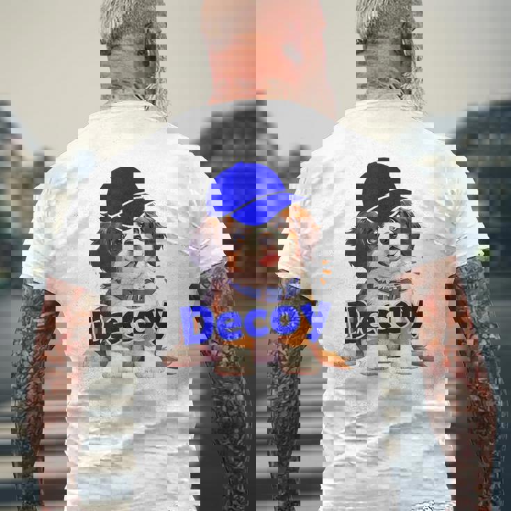 Decoy 愛犬 子犬 デコピン Decoy Kooikerhondje Puppy メンズTシャツ バックプリント 高齢者への贈り物