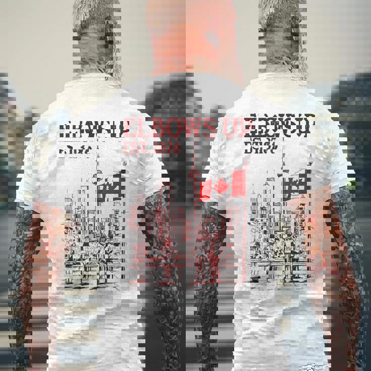 Elbows Up Canada Est 1867 カナダ国旗 カナダ地図 カナダ メンズTシャツ バックプリント 高齢者への贈り物